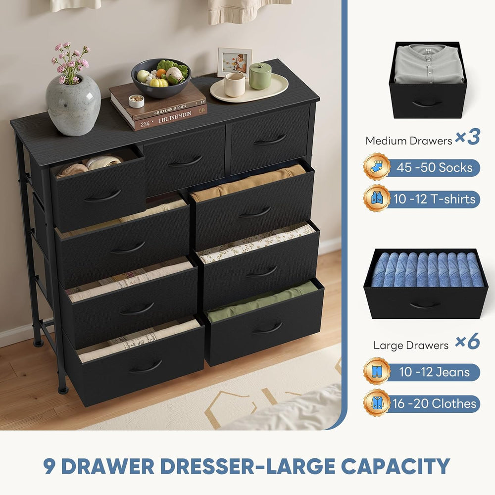DUMOS Dresser for Bedroom, 9 Drawers Fabric Storage Organizer