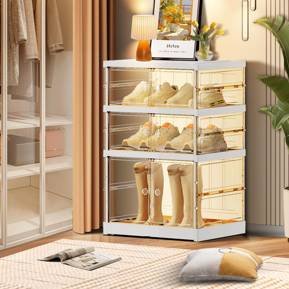 CIMLORD 3-Tier Foldable Shoe Organizer, Magnetic Doors, 3-6 Pairs, White