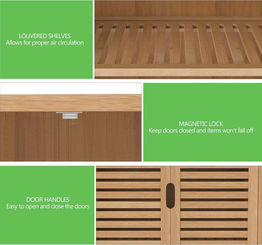 Bamboo Bathroom Storage Cabinet with 2 Doors, Floor Freestanding Cabinet