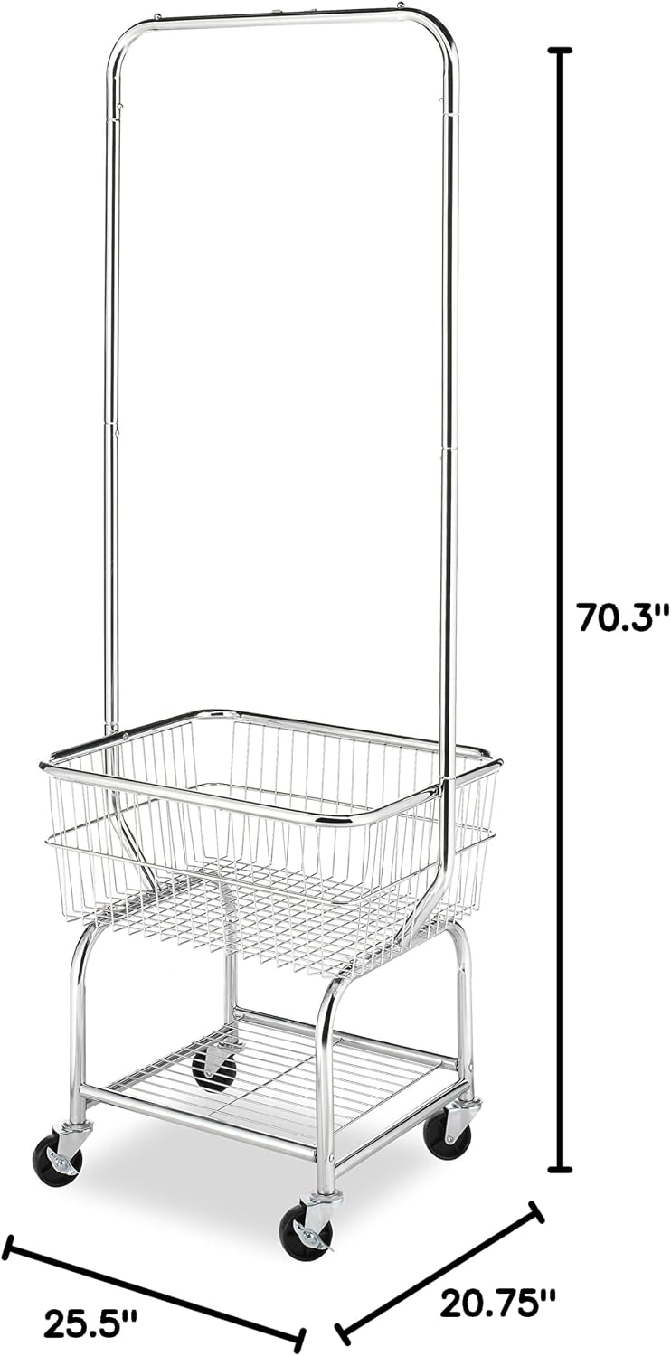 Whitmor Commercial Rolling Laundry Butler with Wire Storage Rack