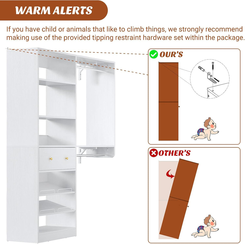 [10 FT Closet System] 120 Inch Reversible Set of 2 Wood Closet Organizer Syst...
