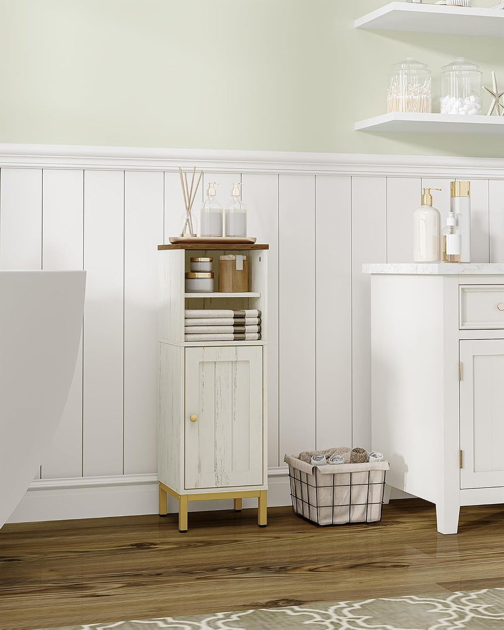 Hzuaneri Bathroom Storage Cabinet, Corner Floor Cabinet with Shelves
