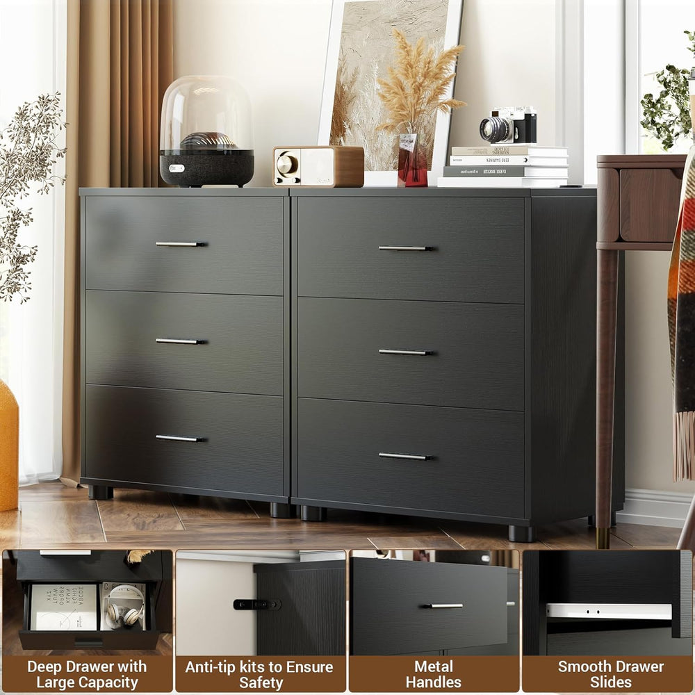 Aheaplus Closet Drawers Set of 2, Wood Closet Organizers and Storage, Balck