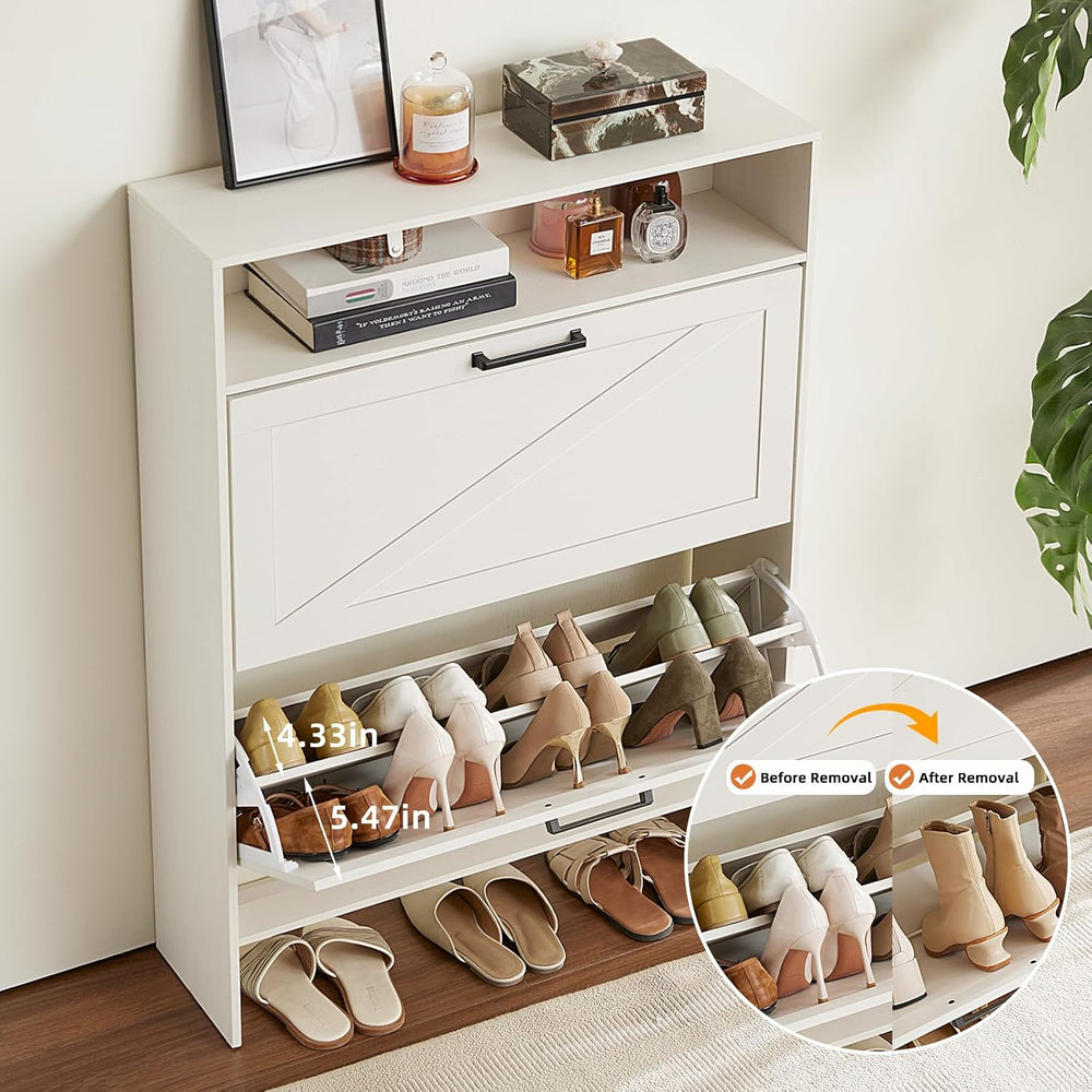 RWYHG Shoe Cabinet with 2 Flip Drawers, Narrow Entryway Organizer,White