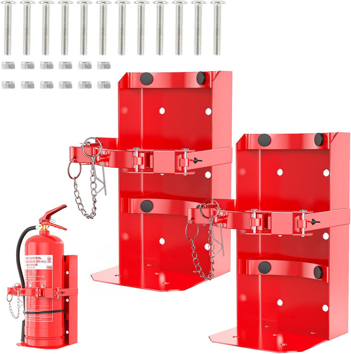 Fire Extinguisher Mount, Heavy Duty Fire Extinguisher Bracket for School Home Garage Laboratory and Vehicle Perfect for Wall Mount(Fe-10, Red, 2 Pcs)