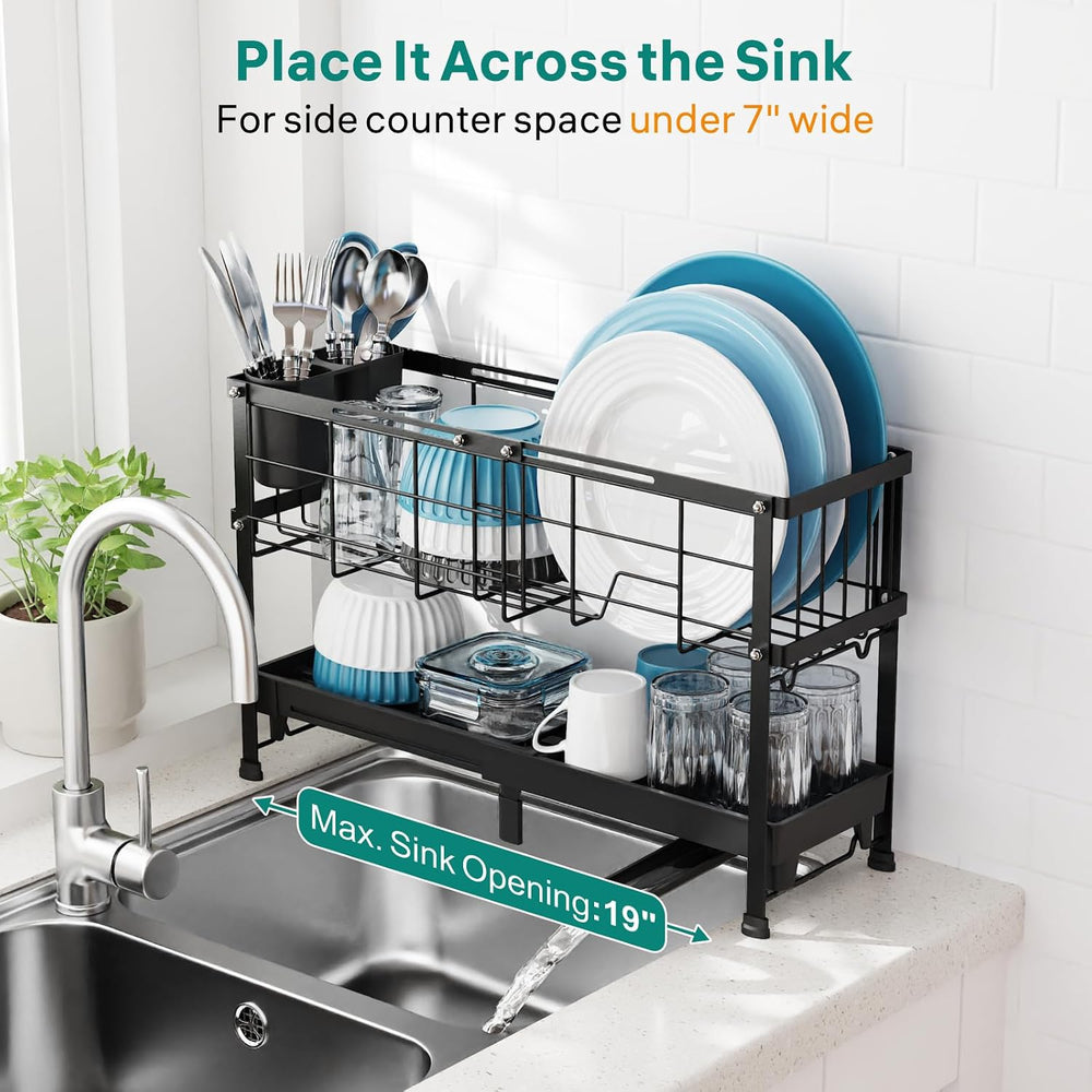GSlife Narrow 2 Tier Dish Drying Rack - Expandable for Small Kitchens & RVs