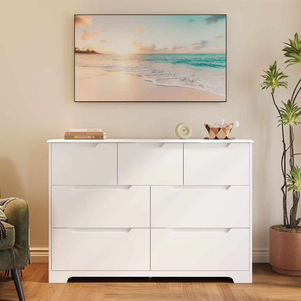 Gizoon 7 Drawer Dresser, 48” Wide White Dresser for Bedroom, White