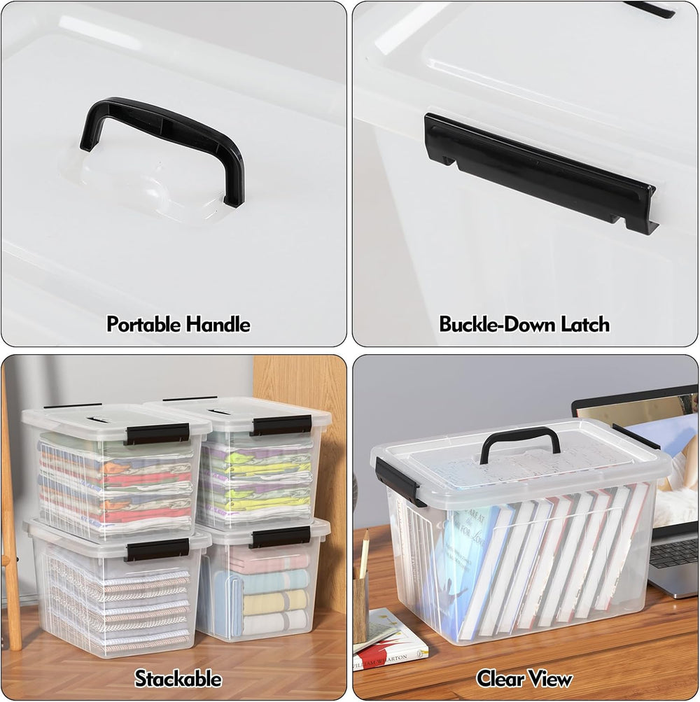 Kiddream 20 L Clear Storage Bin with Handle, Lidded Storage Boxes Set of 4