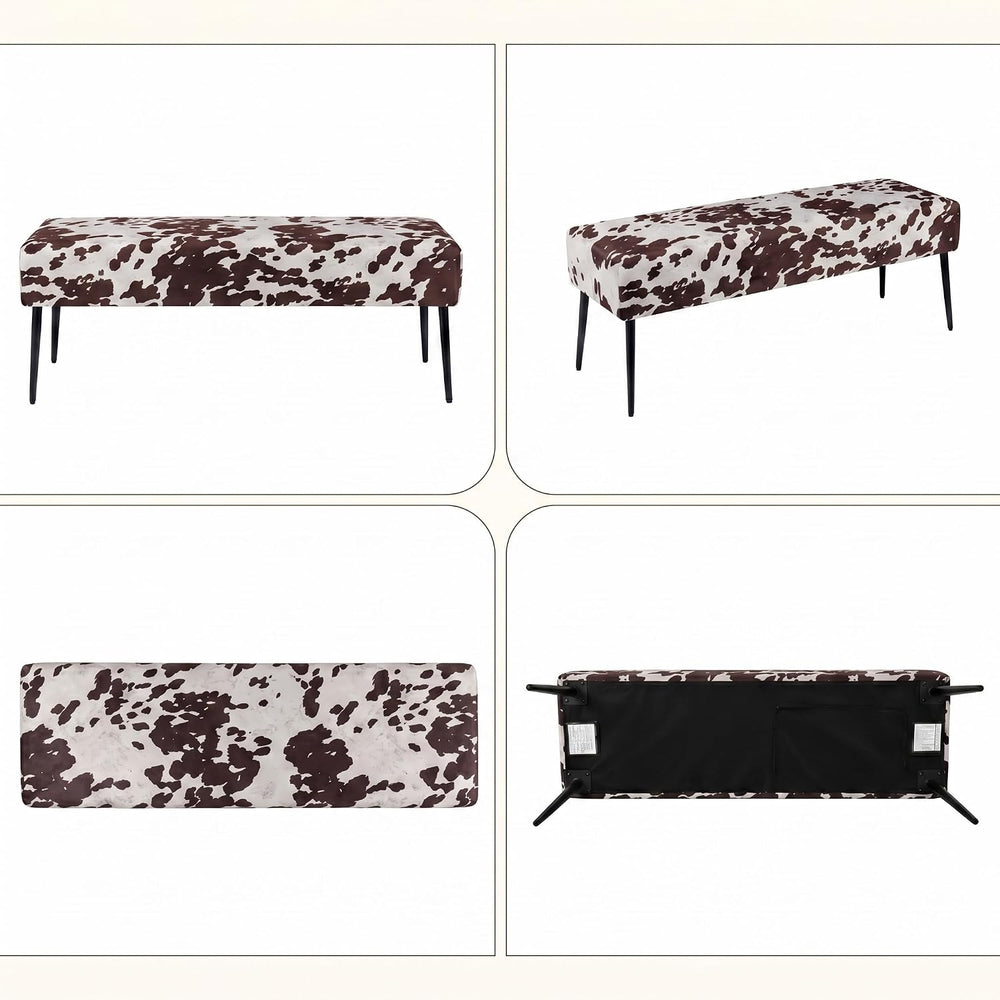 DUHOME Velvet Bench Ottoman, Upholstered Bedroom Benches Cow Print