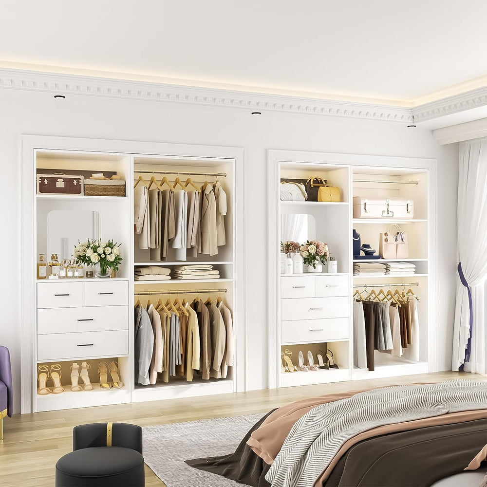 Unikito 61" Closet System, Heavy Duty Wood Closet Organizer with 2 Hangi...