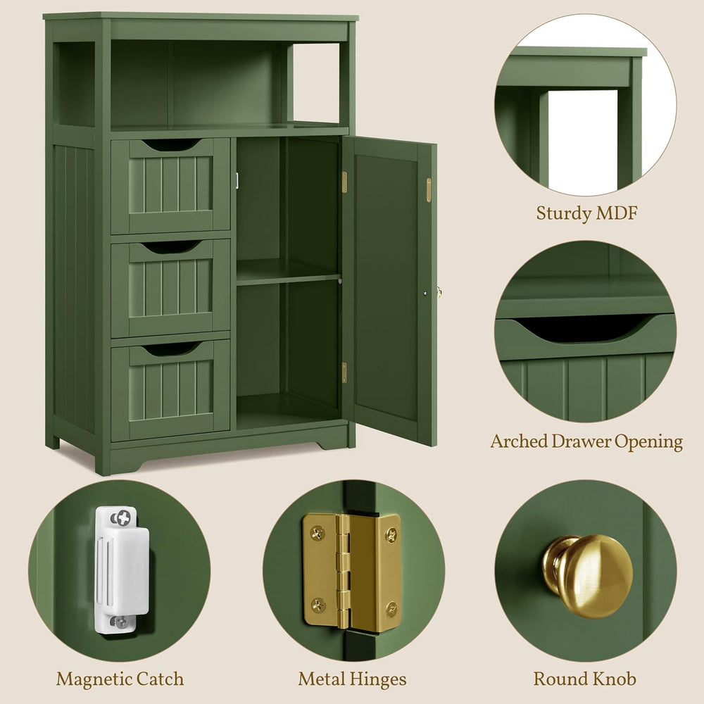 Yaheetech Small Freestanding Bathroom Storage Cabinet with 3 Drawers, Green