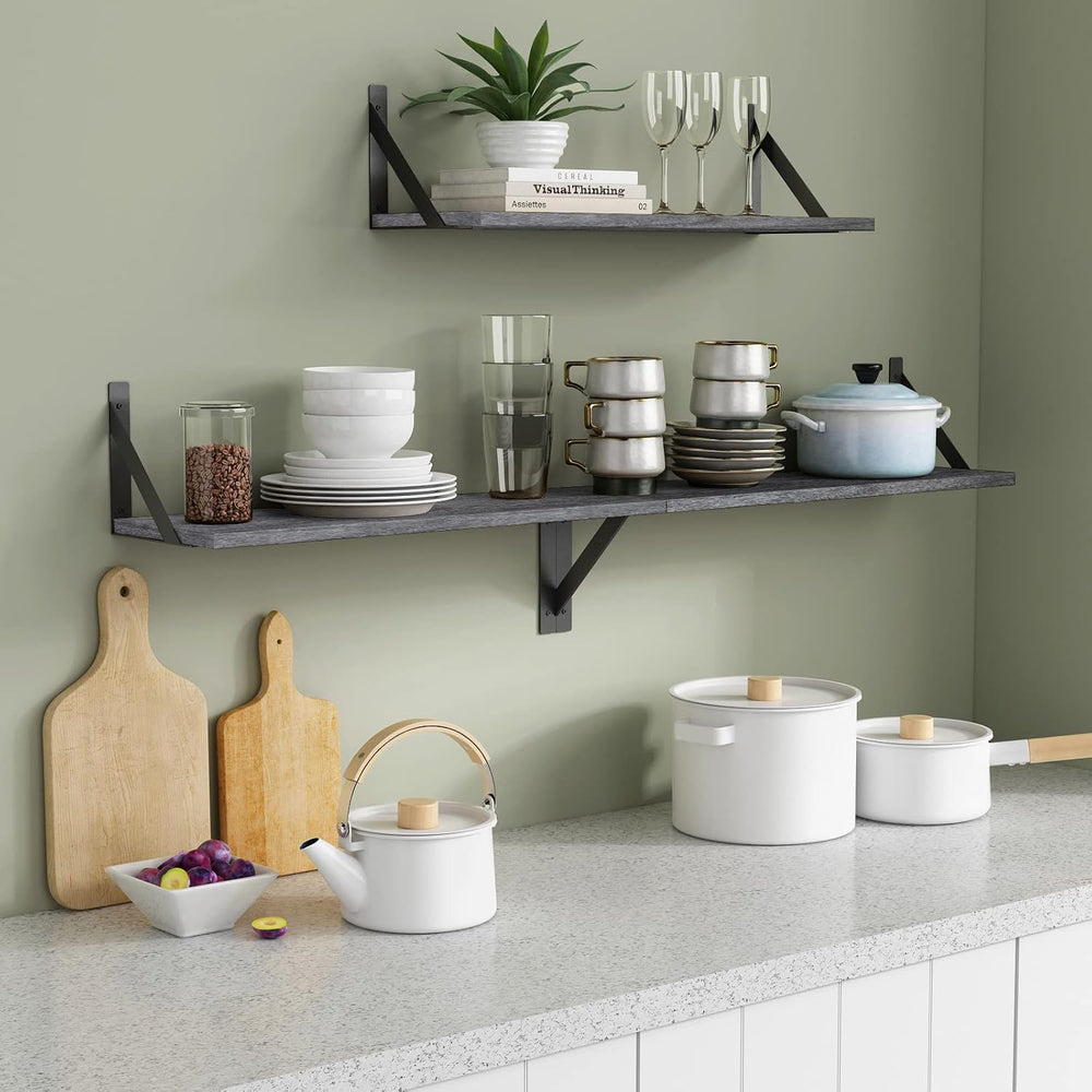 Forbena Gray Floating Shelves Wall Mounted Bookshelf Set of 3, 24 Inches Long...