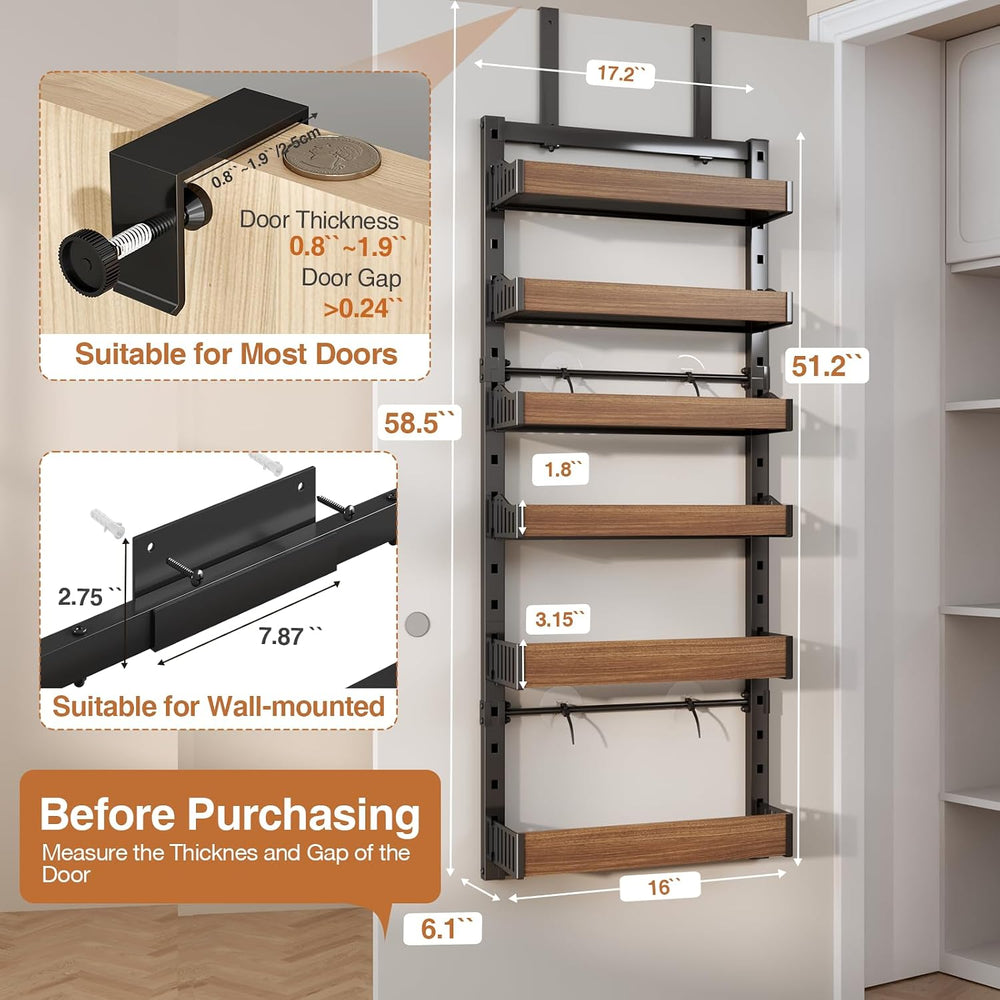 6-Tier Over The Door Pantry Organizer, Heavy-Duty Metal Wall Mount or Hanging...