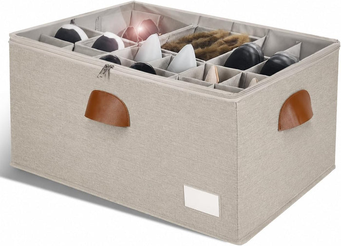 1 Pack Shoe Organizer for Closet Foldable Storage Box with Clear Cove