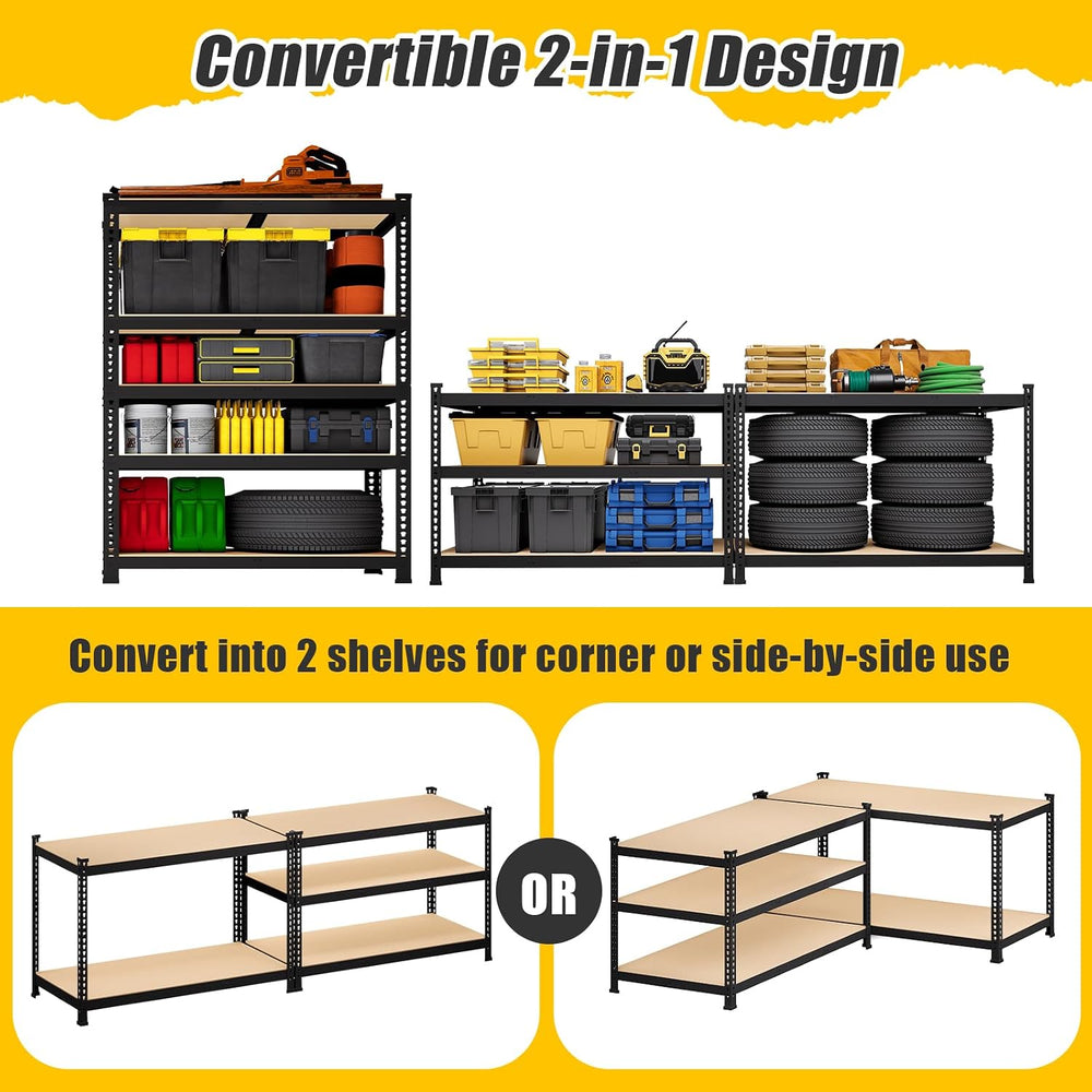 31.5" W x 16" D x 63" H 5-Tier Metal Storage Shelves: Heavy Du...