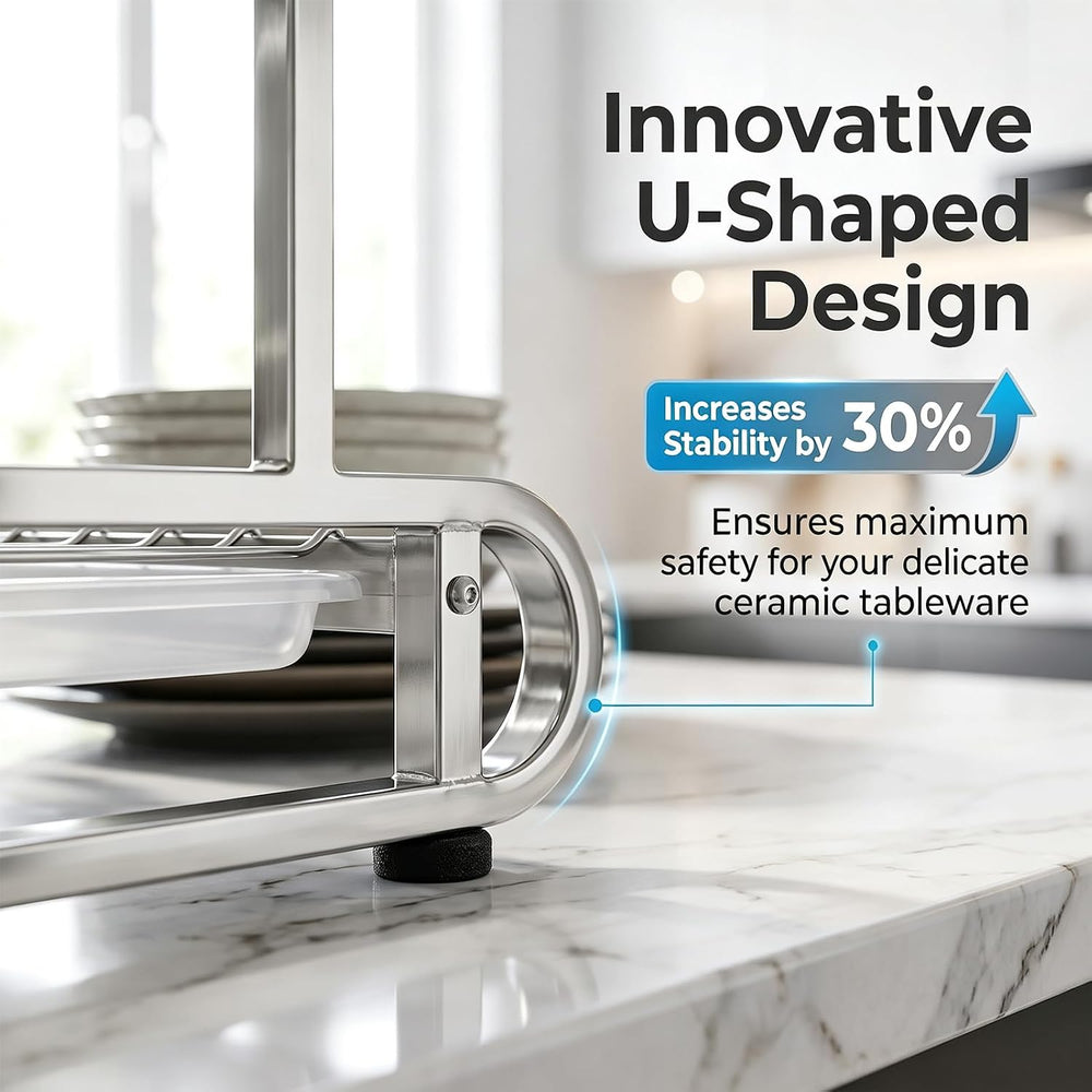 PureBox 2 Tier Dish Drying Rack for Kitchen Counter, Heavy Duty Stainless Ste...