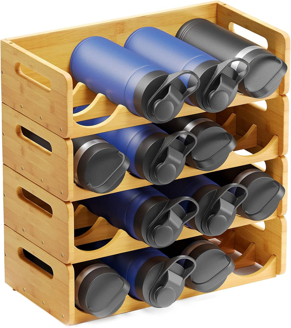 SpaceAid Bamboo Water Bottle Organizer with Labels, Kitchen Pantry Water Bott...