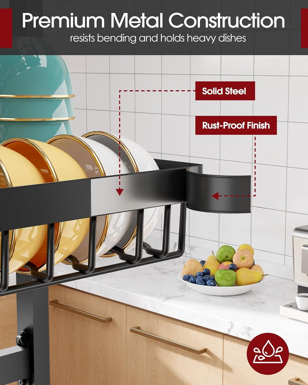 Sakugi Over The Sink Dish Drying Rack - Adjustable 3 Tier XX-Large Capacity S...