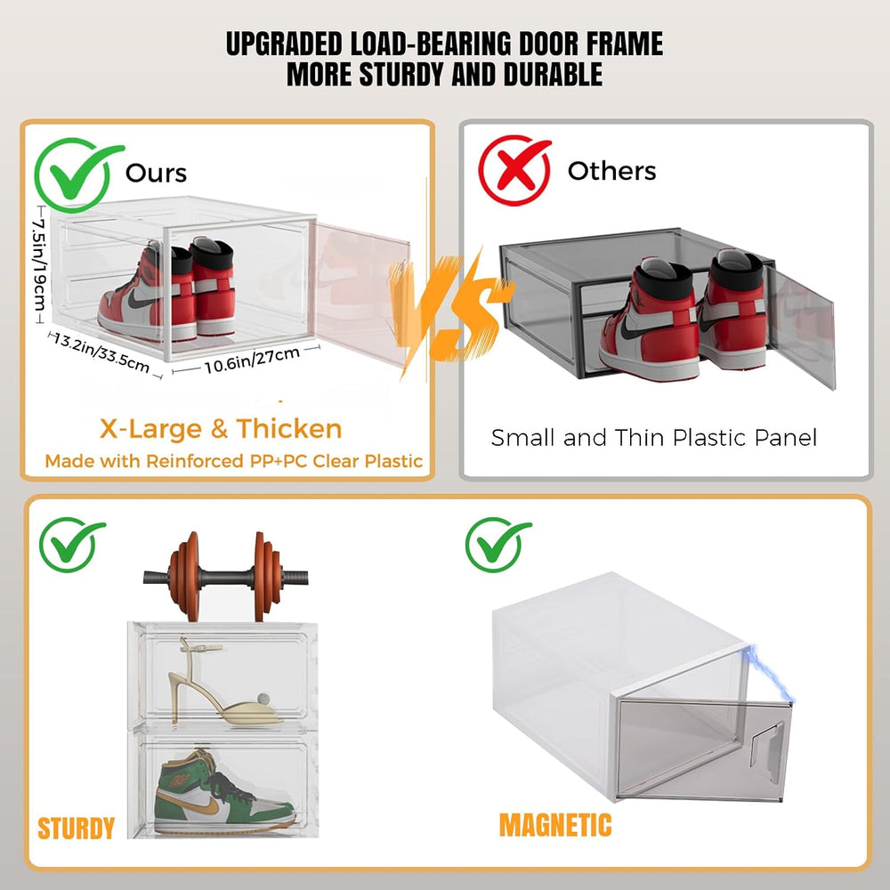 6 Pack Shoe Storage Box Organizer, Clear Thicken Stackable Plastic Shoe Boxes...