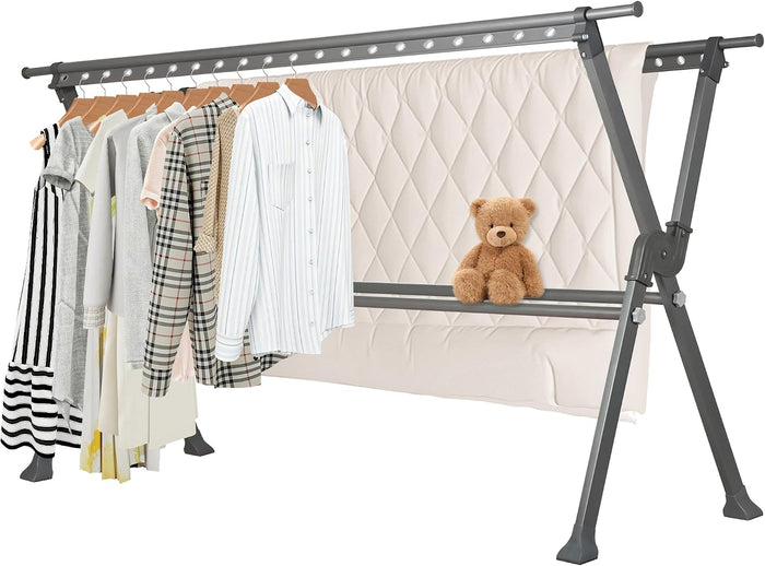 50.3-91.3 Inches Clothes Drying Rack, Aluminum Alloy Clothes Drying Rack, Adjustable Length Foldable Laundry Rack with Strong Anti - Slip & Load - Bearing, Suitable for Indoor Balconies