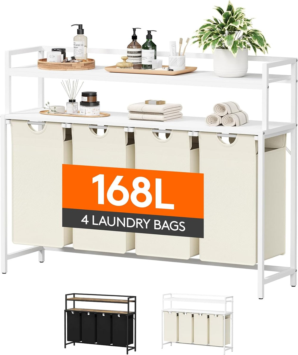 Lifewit Laundry Hamper 4 Section, 168L Pull out Laundry Clothes Basket Organi...