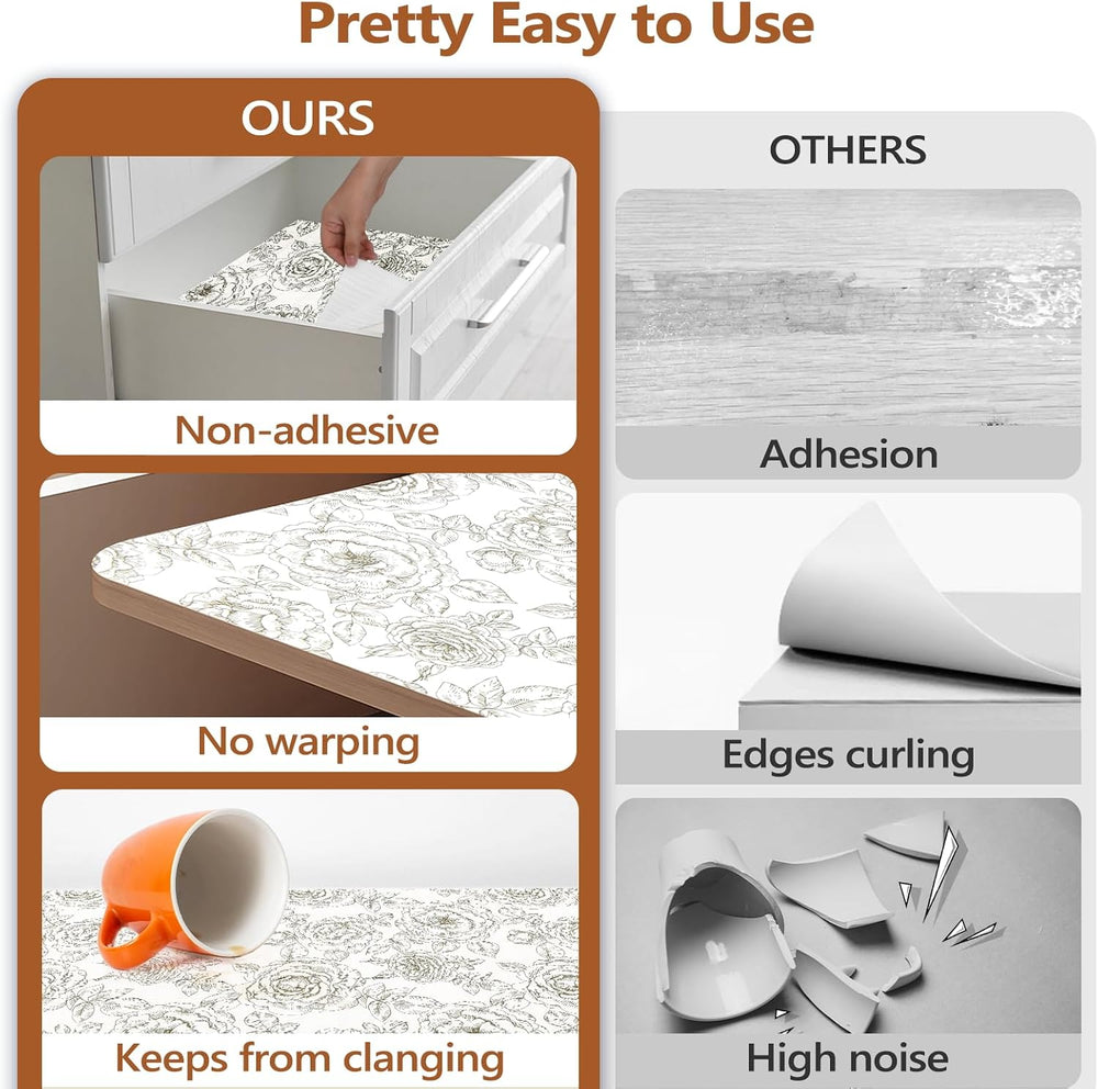 Shelf Drawer Liner for Kitchen Cabinets Non Adhesive, Slip Resistant Strong G...
