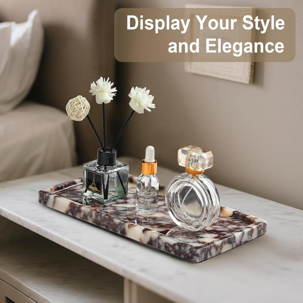 Natural Marble Vanity Tray - Moujings Genuine Marble Perfume Tray for Bathroo...