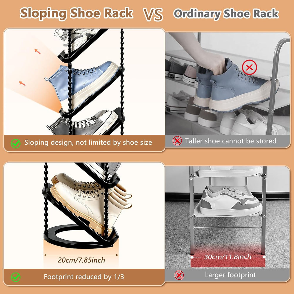 2 Pack Slanted Narrow Shoe Rack 5 Tiers, Slim Depth Vertical Shoe Shelf