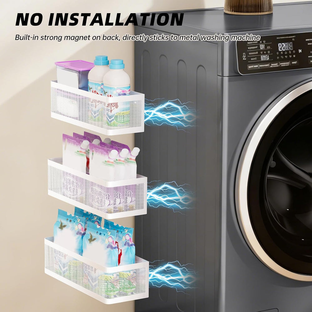 3 Pack Magnetic Shelves for Washing Machine, Metal Mesh Magnetic Baskets