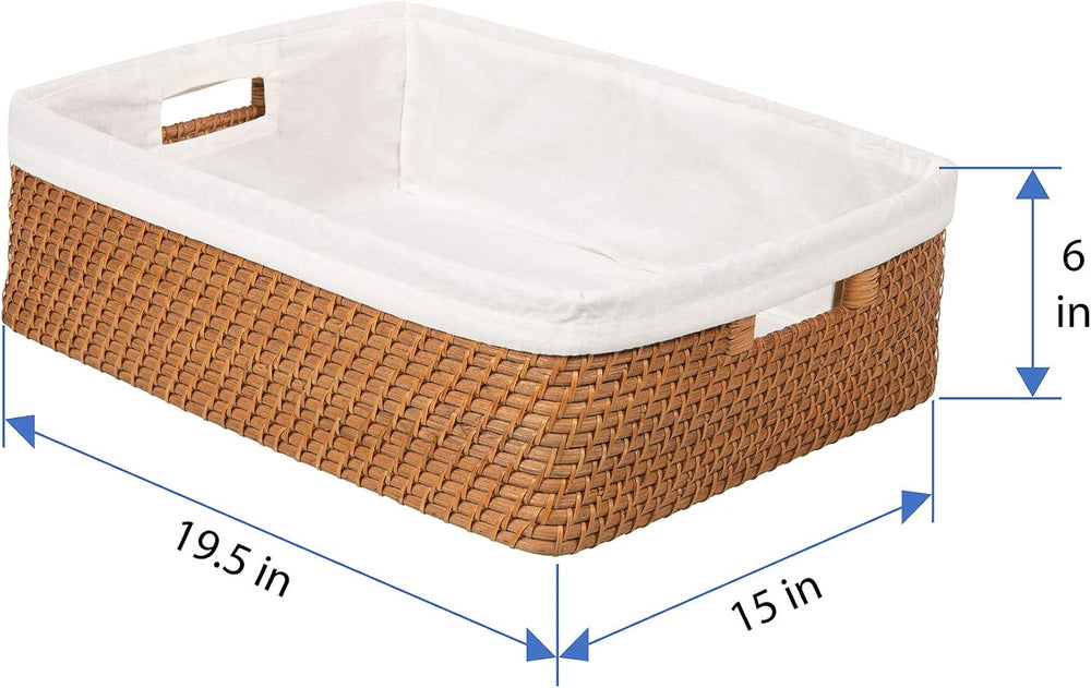 KOUBOO Laguna Rattan Shelf Basket with Liner,Wicker Storage Bin,Honey Brown