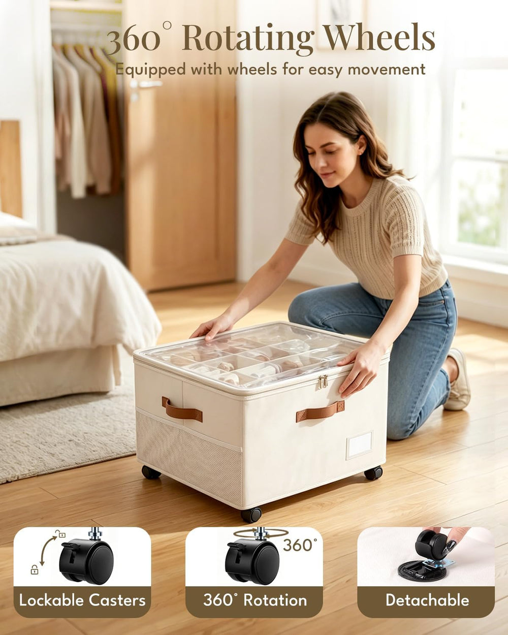 Shoe Organizer for Closet with Wheels - 2 Pack Shoe Storage Box Bin Cubes