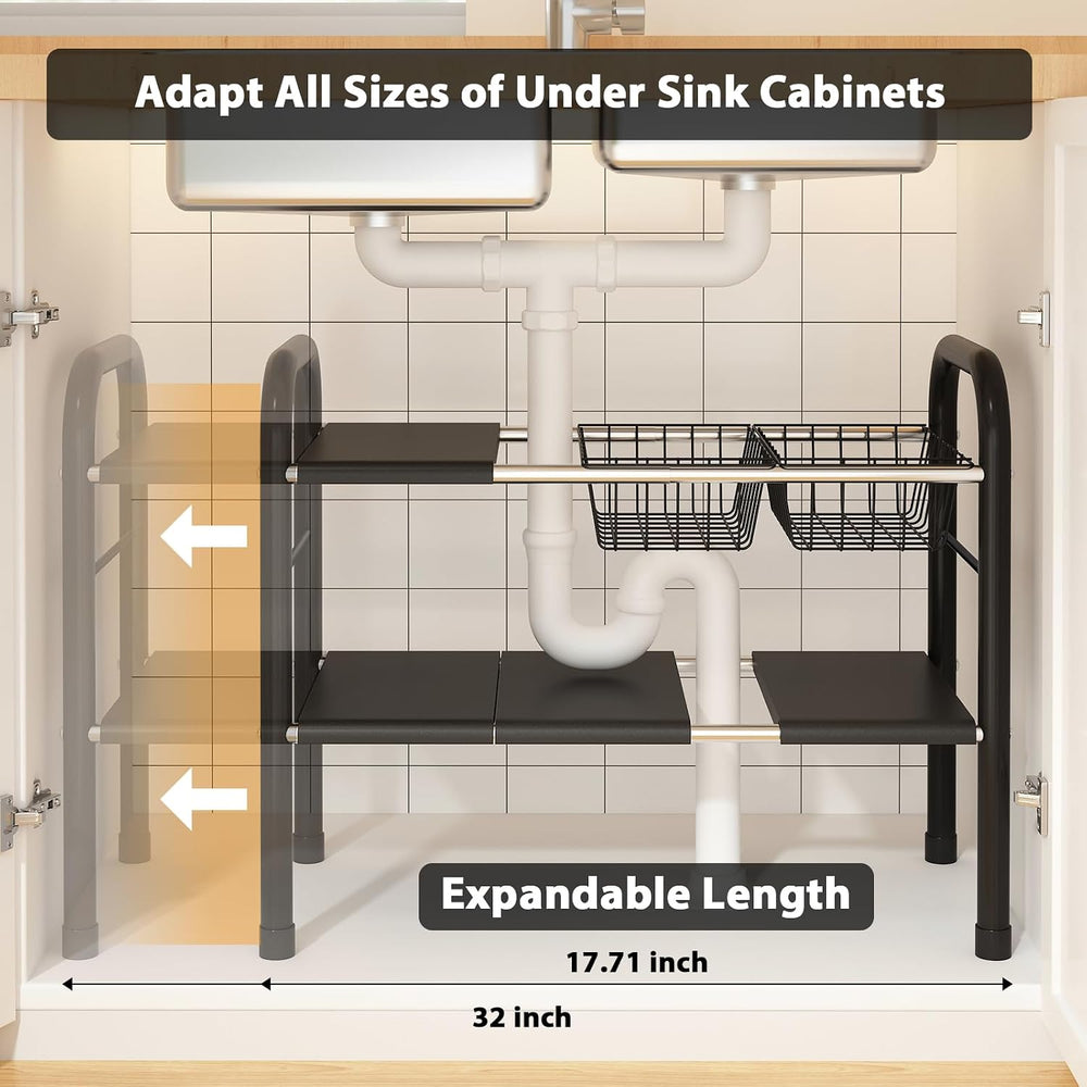 Expandable Under Sink Organizer, 2 Tier Under Sink Shelf
