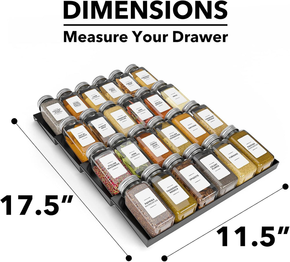 SpaceAid Spice Drawer Organizer with 24 Spice Jars, 378 White Minimalist Spic...
