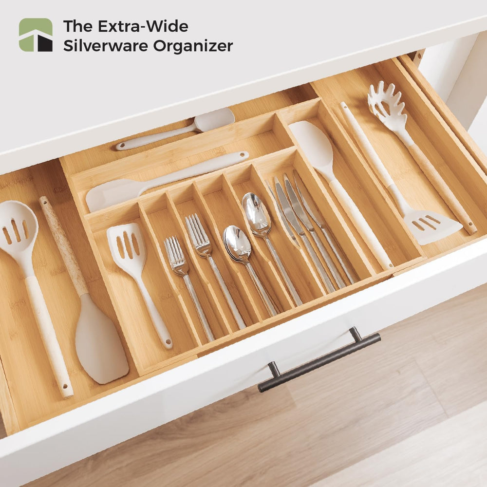 KitchenEdge Silverware & Utensil Drawer Organizer, 18-33 in, Bamboo