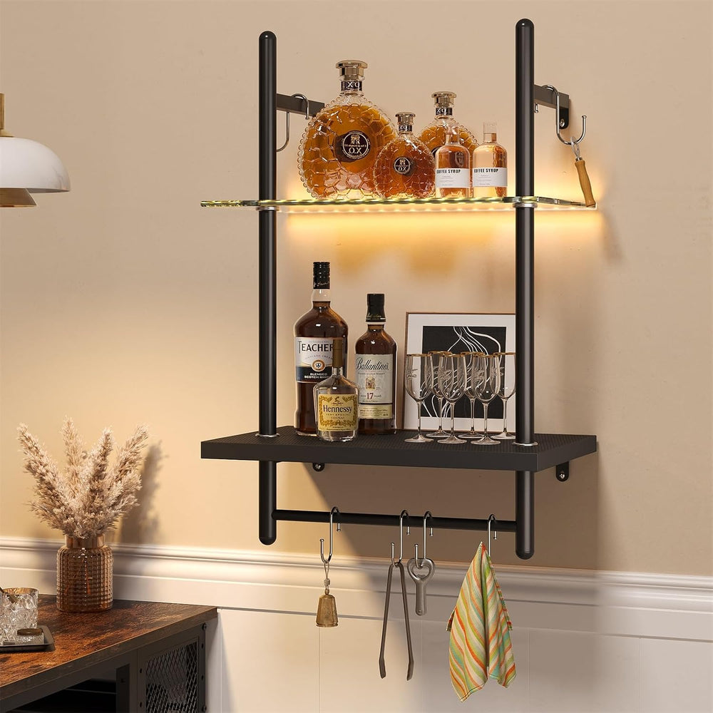 Bestier 15" Gaming Floating Shelves with LED Lights, Carbon Fiber Black