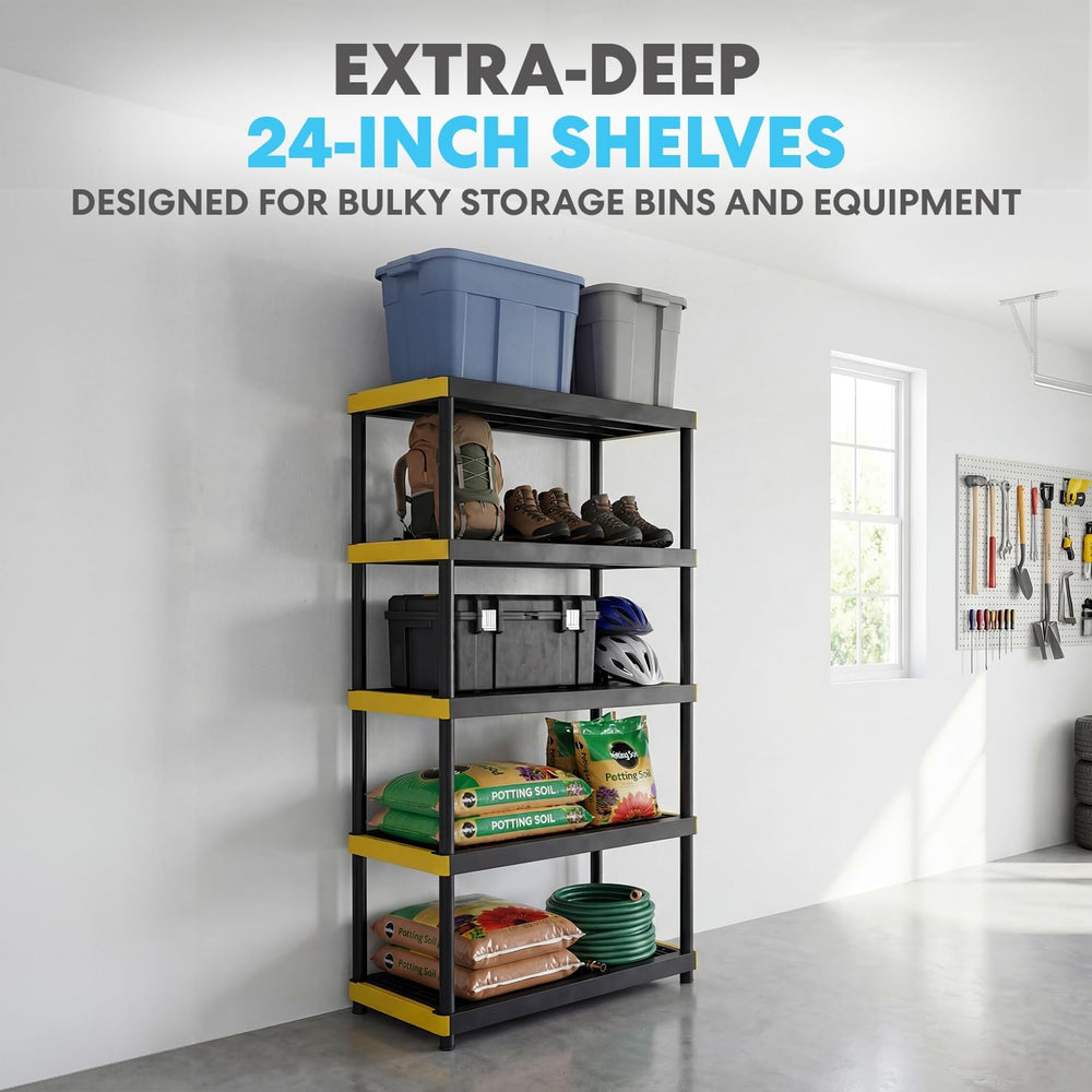 Simpli-Magic 5-Tier Heavy Duty Plastic Storage Shelving Unit, Garage & Ou...