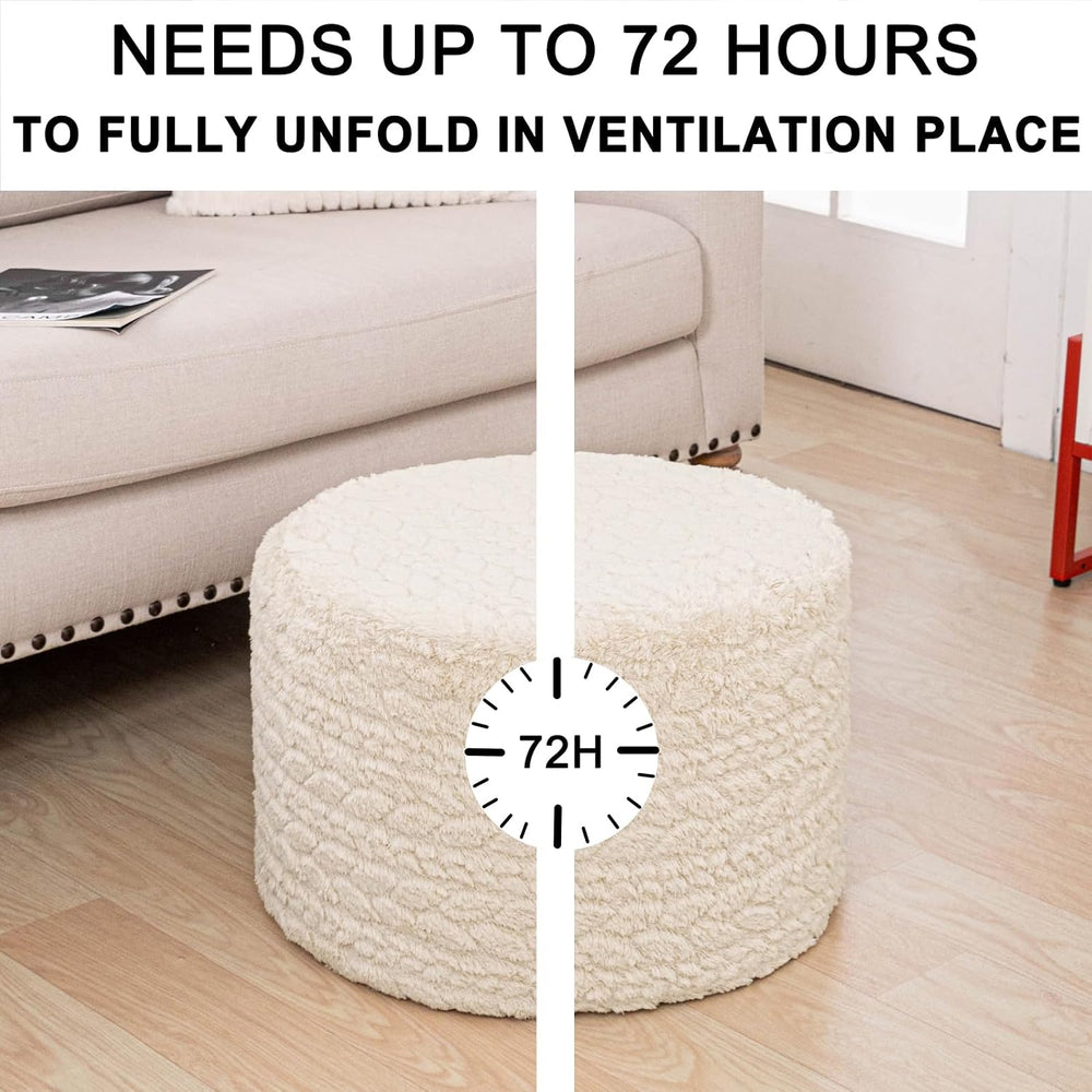 Round Pouf Ottoman Footstool 20x14In Ottoman Footrest for Couch Linen White