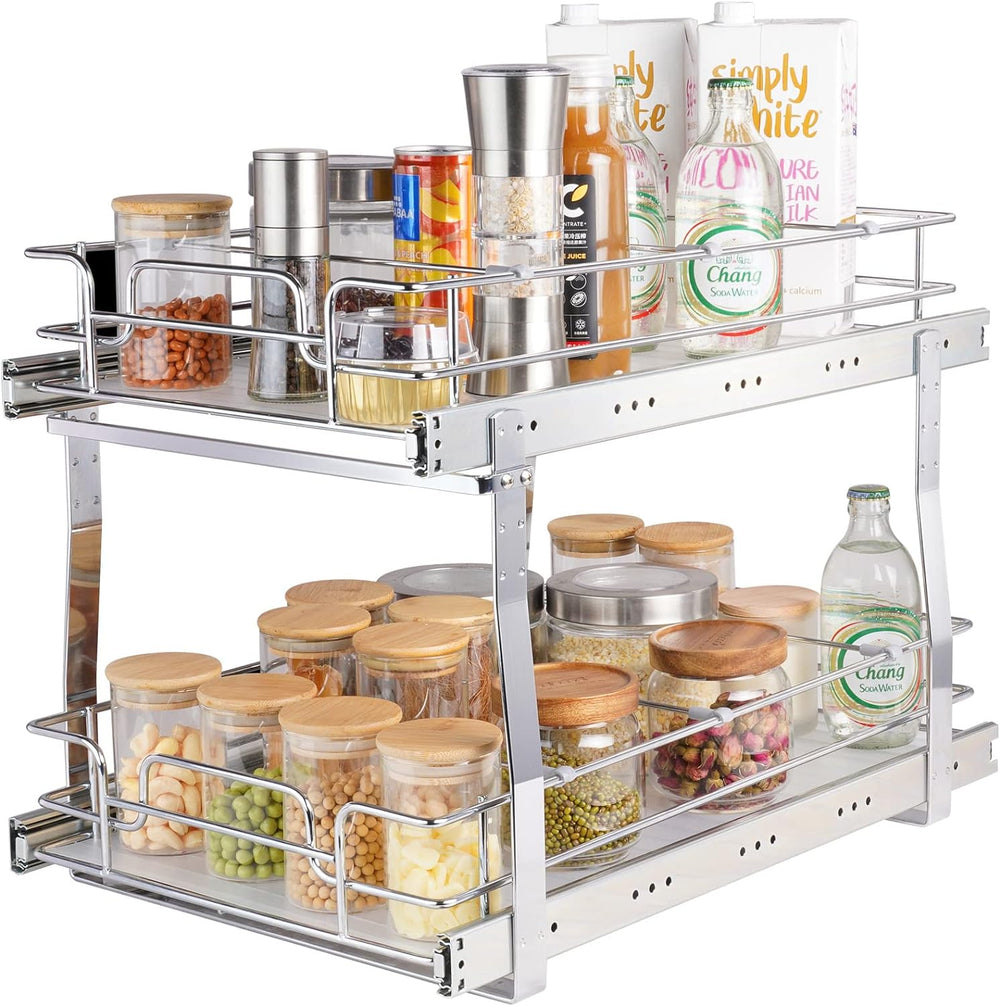 VEVOR Pull Out Cabinet Organizer, 14" Wx21.2 Dx15.2 H Heavy 2 Tier Duty ...