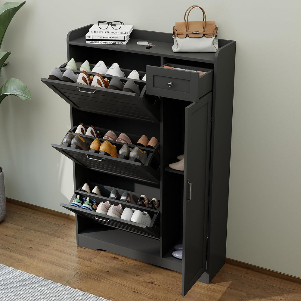 Shoe Storage Cabinet with 3 Flip Drawers, Shoe Cabinet Storage for Entryway, ...