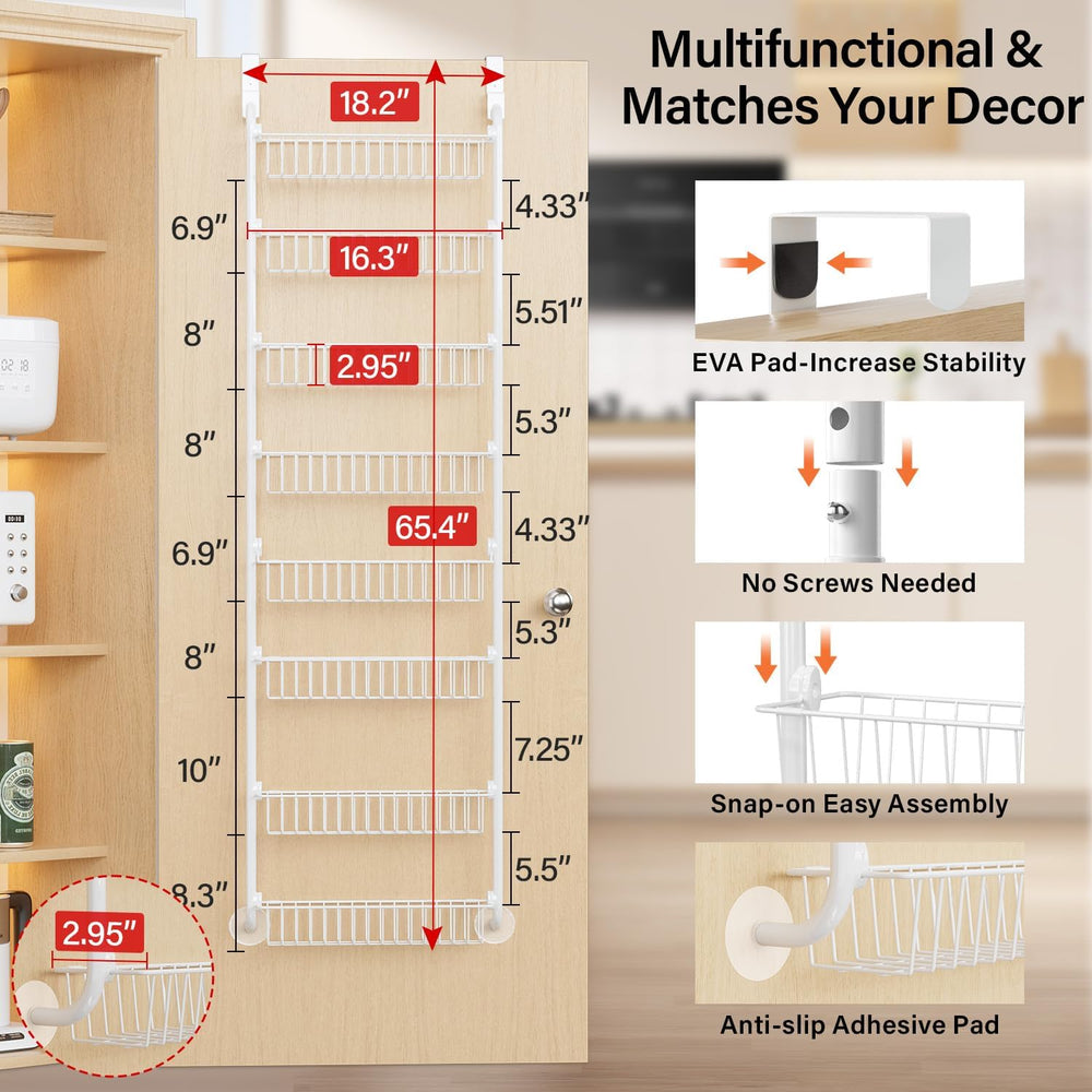 Delamu Over The Door Pantry Organizer, 8-Tier Metal Pantry Door Organization ...