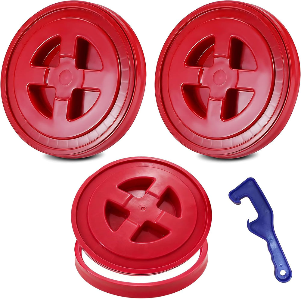 3 Pieces 5 Gallon Bucket Lids with Bucket Lid Opener, 12 Inch Leak Proof Seal...