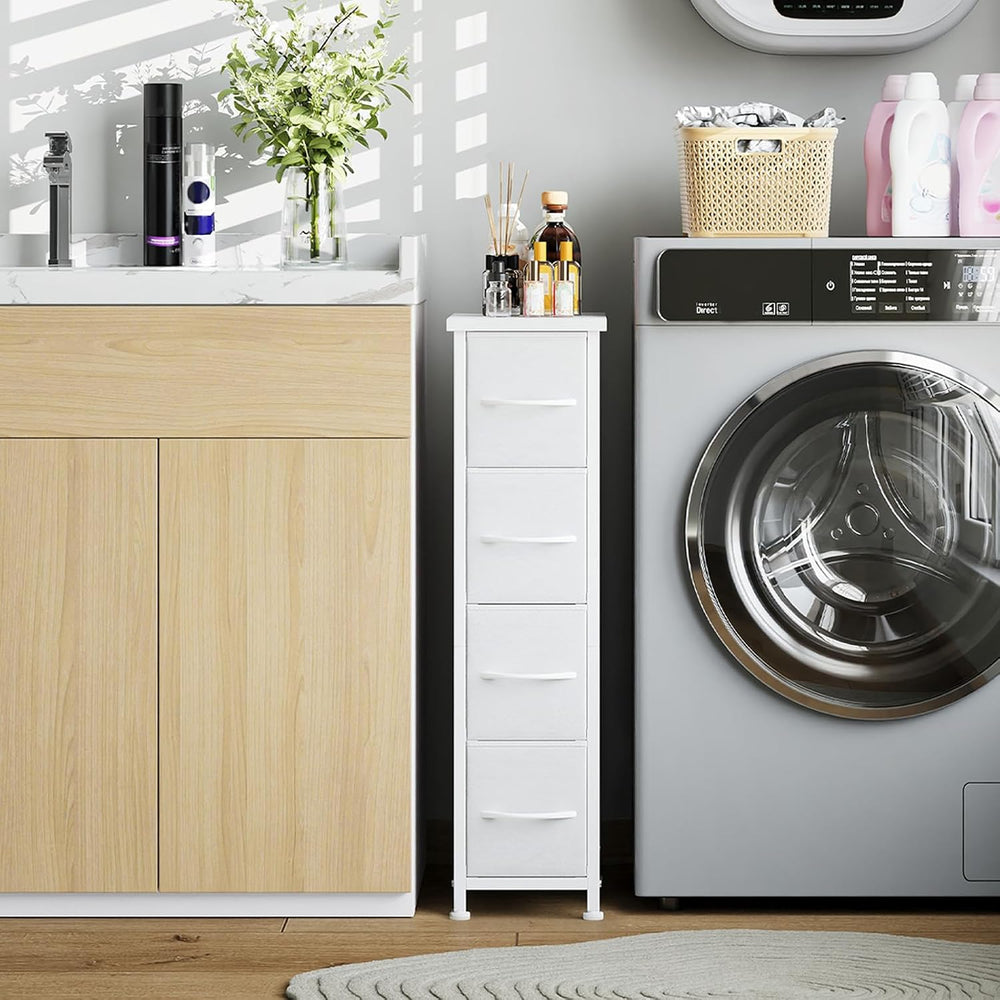 Somdot Narrow Dresser for Bedroom, 4 Drawer Storage Cabinet, White
