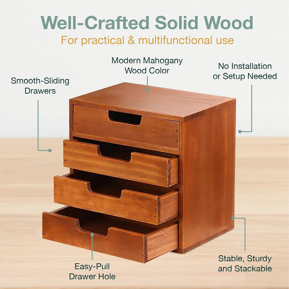 4-piece Drawer Cabinet Bundle Set - Modern Mahogany Wood Stackable Units - Mu...
