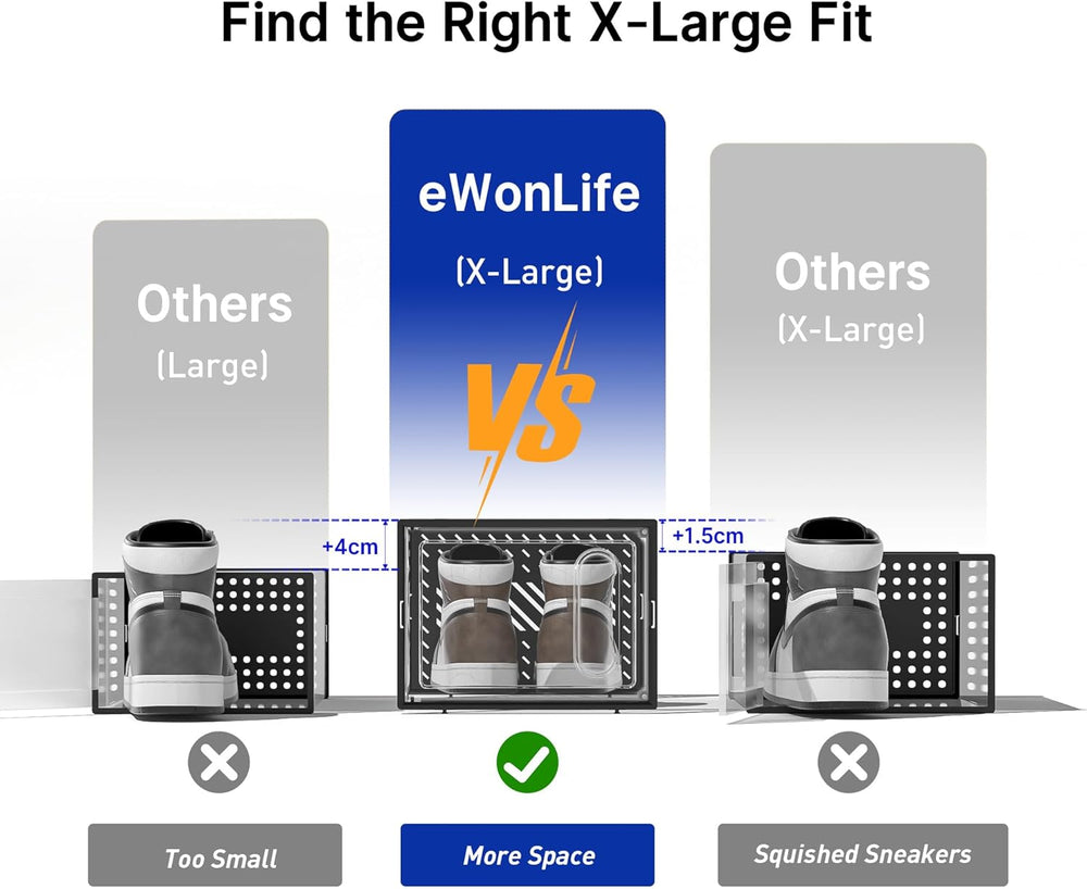 eWonLife Large Shoe Organizer Storage Box with Magnetic Door,12 Pack Clear Pl...