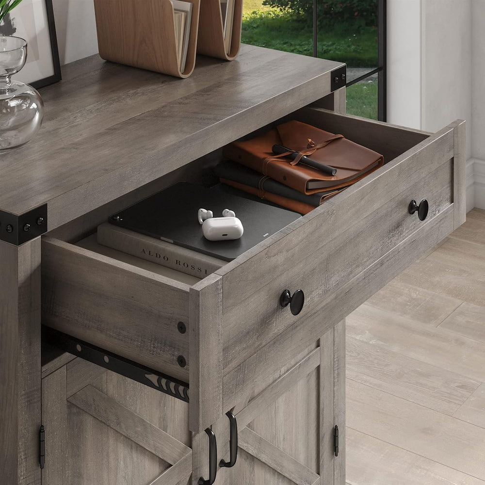 HOSTACK Kitchen Storage Cabinet, Farmhouse Coffee Bar Cabinet, Ash Gray