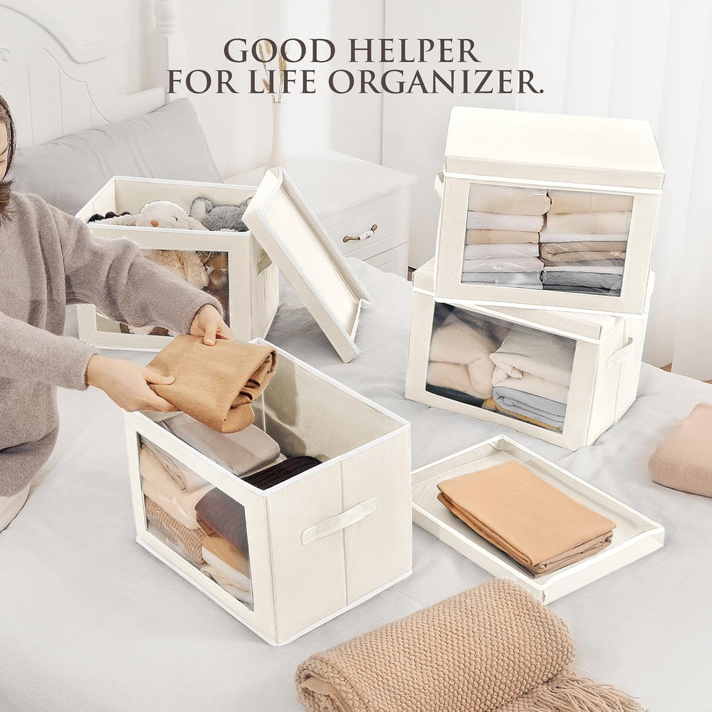 Homsorout Storage Bins with Lids, 4 Pack Large Storage Cubes with Window, Clo...