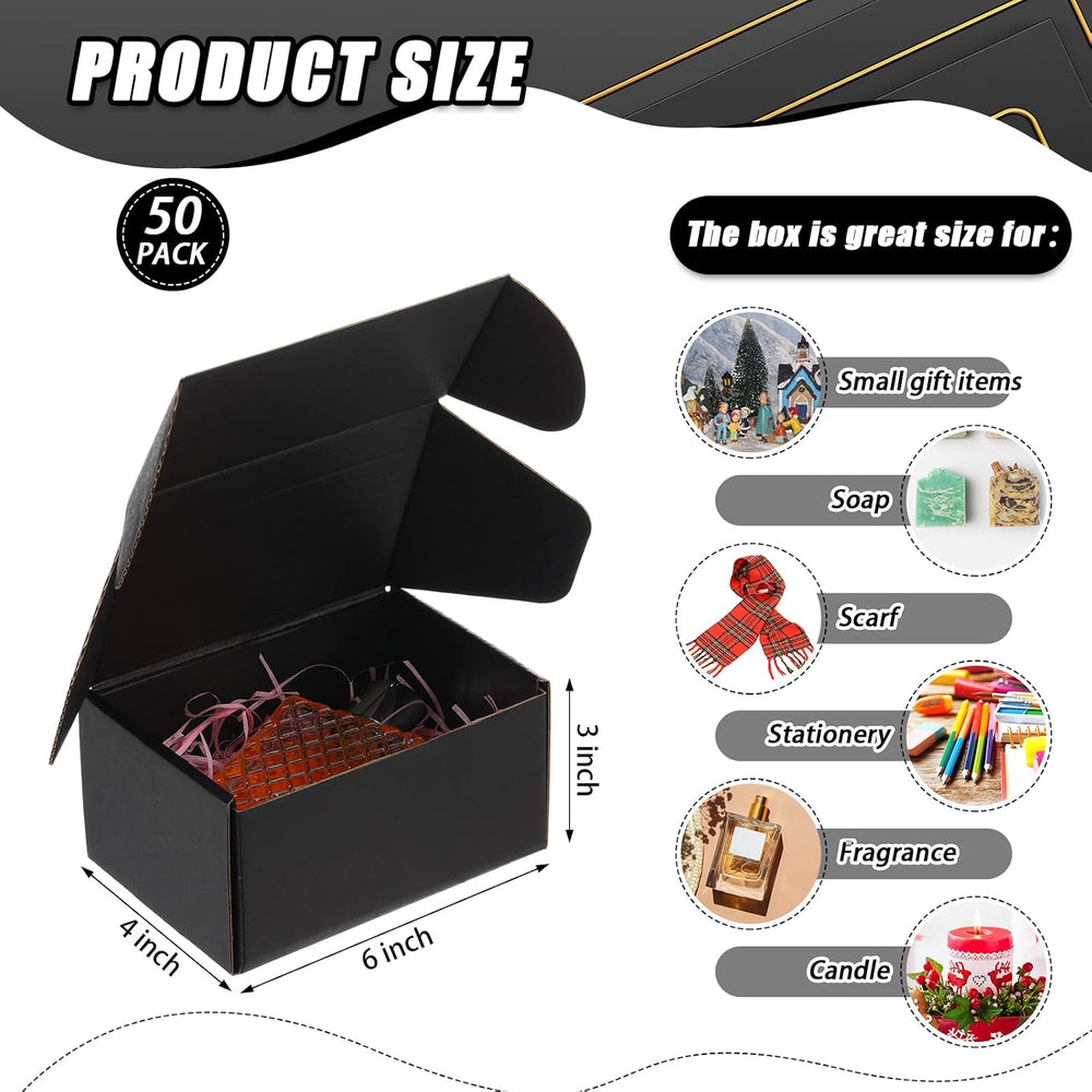 Ireer 50 Pack 6 x 4 x 3 Inch Black Shipping Boxes Bulk for Small Business