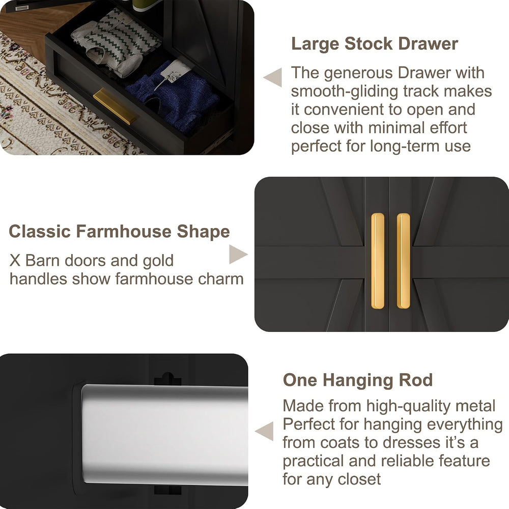 Metal Wardrobe Cabinet with Hanging Rod,71" Armoire Wardrobe Closet with...