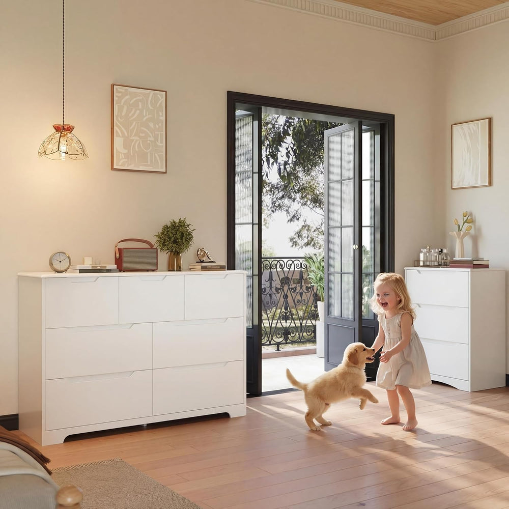 Gizoon 7 Drawer Dresser, 48” Wide White Dresser for Bedroom, White