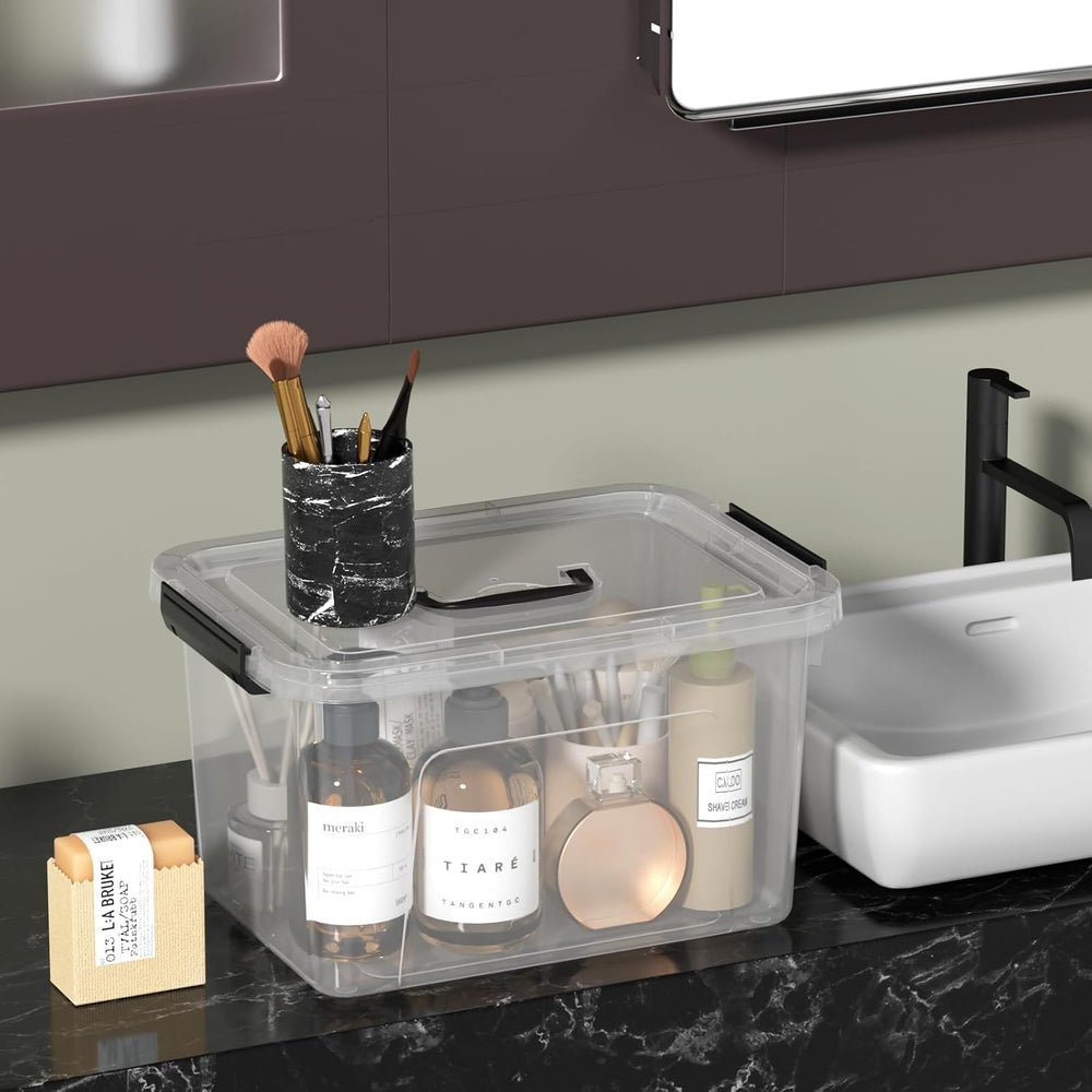 Wekioger 4 Packs Plasitc Lidded Storage Bins, Clear Latching Boxes 10 Quart